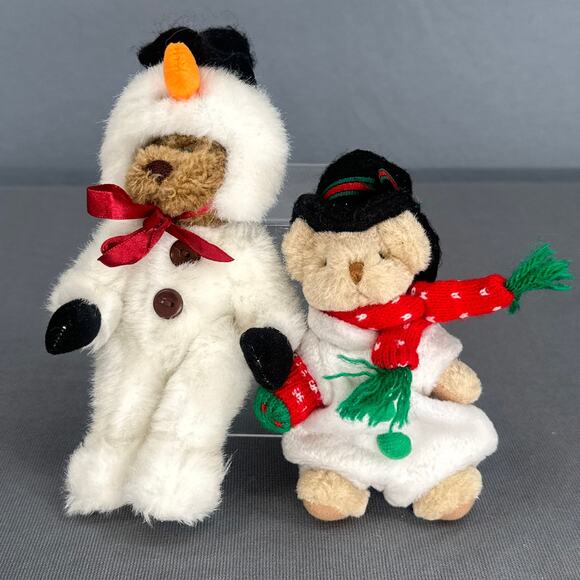 VTG Ganz Wee Bear Village Snowman Bear Pair Plush 1995 Kurt S Adler Christmas - Picture 2 of 12